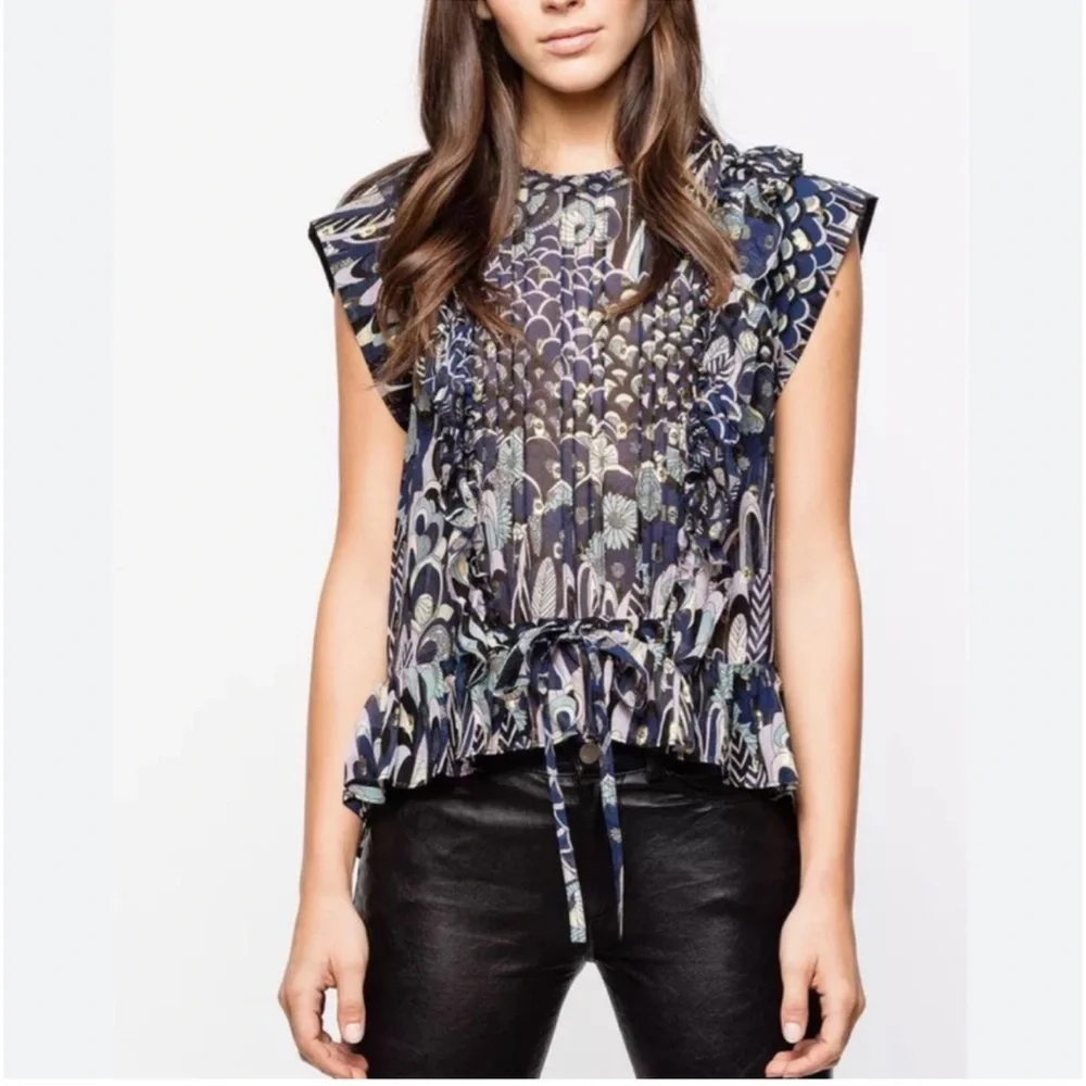 Zadig & Voltaire Toundra Lurex Printed Silk Blouse Top Size S Party Cocktail - Picture 12 of 12